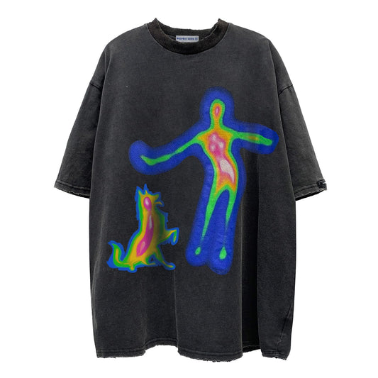 Distorted Portrait Graphic Oversized T-Shirt